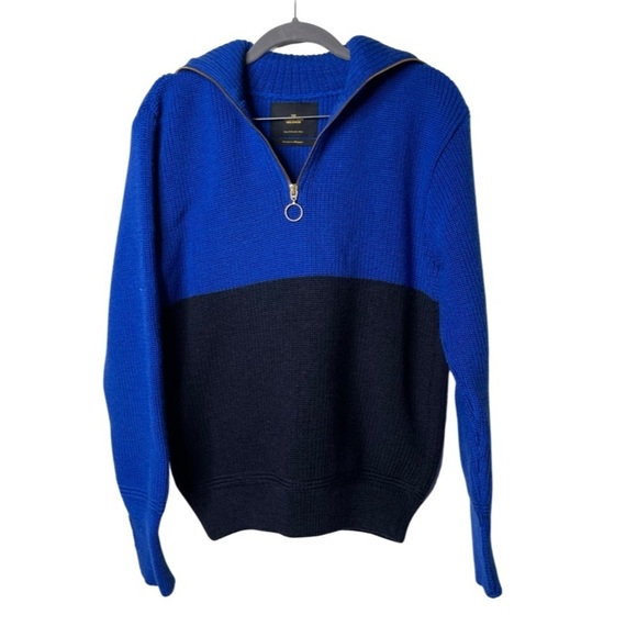 The Coolest Man You Know 100% wool royal blue navy half zip sweater XS